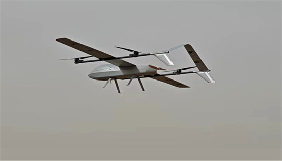 Figure 3. Real flight-test photograph of the 30 kg, 5 m-wing electric composite FW-VTOL described in the published case study. Source: He et al., Drones 2025, CC BY 4.0; extracted from Figure 12(b) and resized for layout.